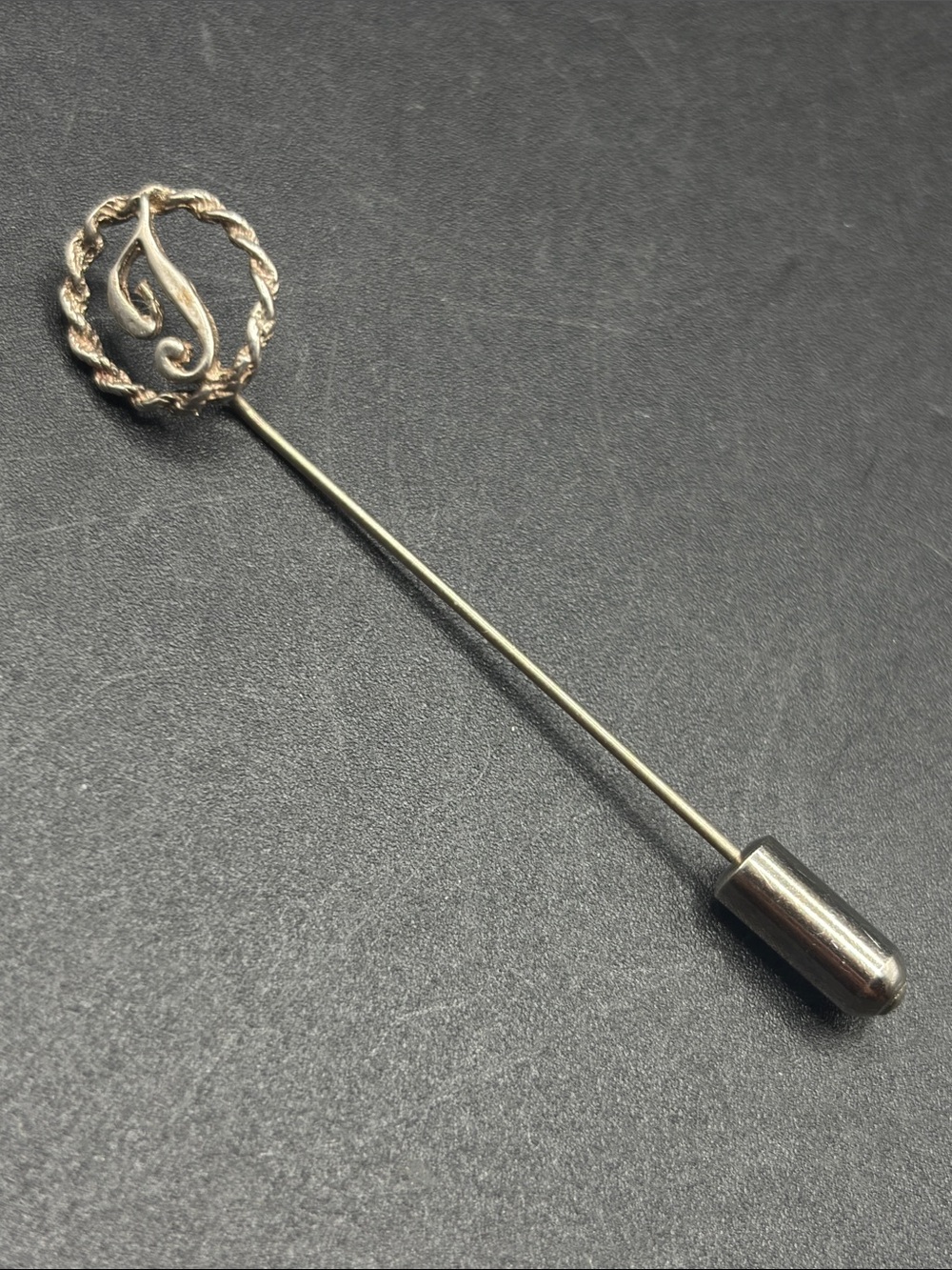 Vintage Letter J Silver Tone Metal Initial Stick Pin Brooch Jewelry Accessory